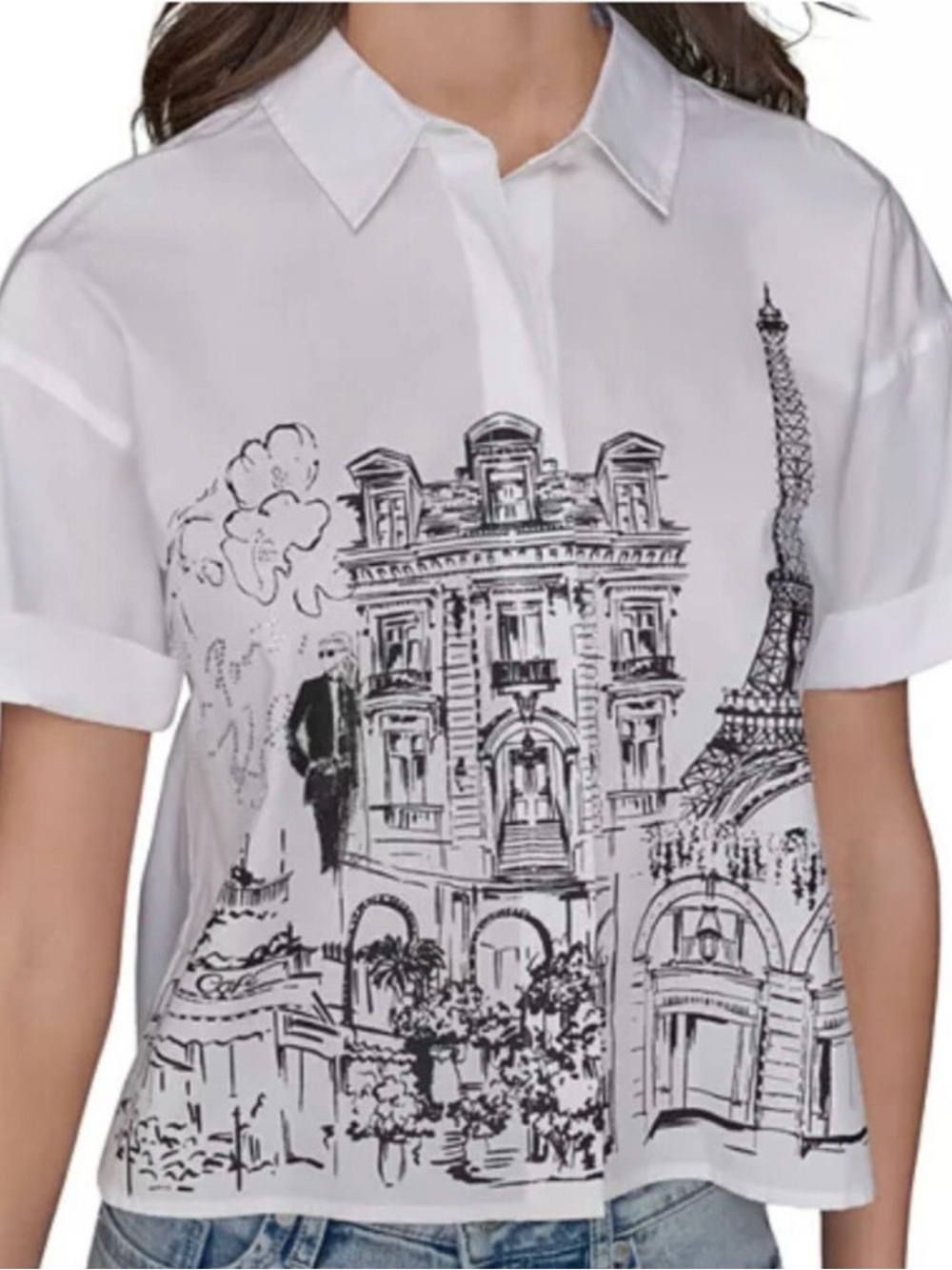 NWOT Karl Lagerfeld
Paris Paris Scene Crop Poplin Shirt